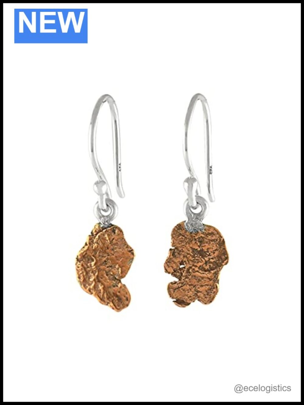 Copper Nugget Drop Earrings with 925 Sterling Silver French Wire